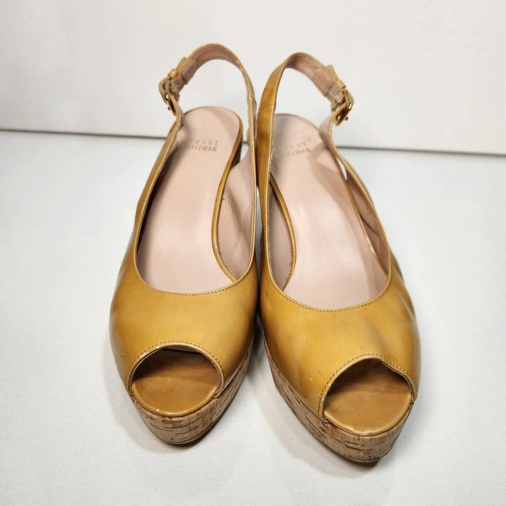 Vintage Stuart Weitzman Shoes Womens Size 9M Yellow‎ Patent Wedge Heels Platform - Picture 2 of 9